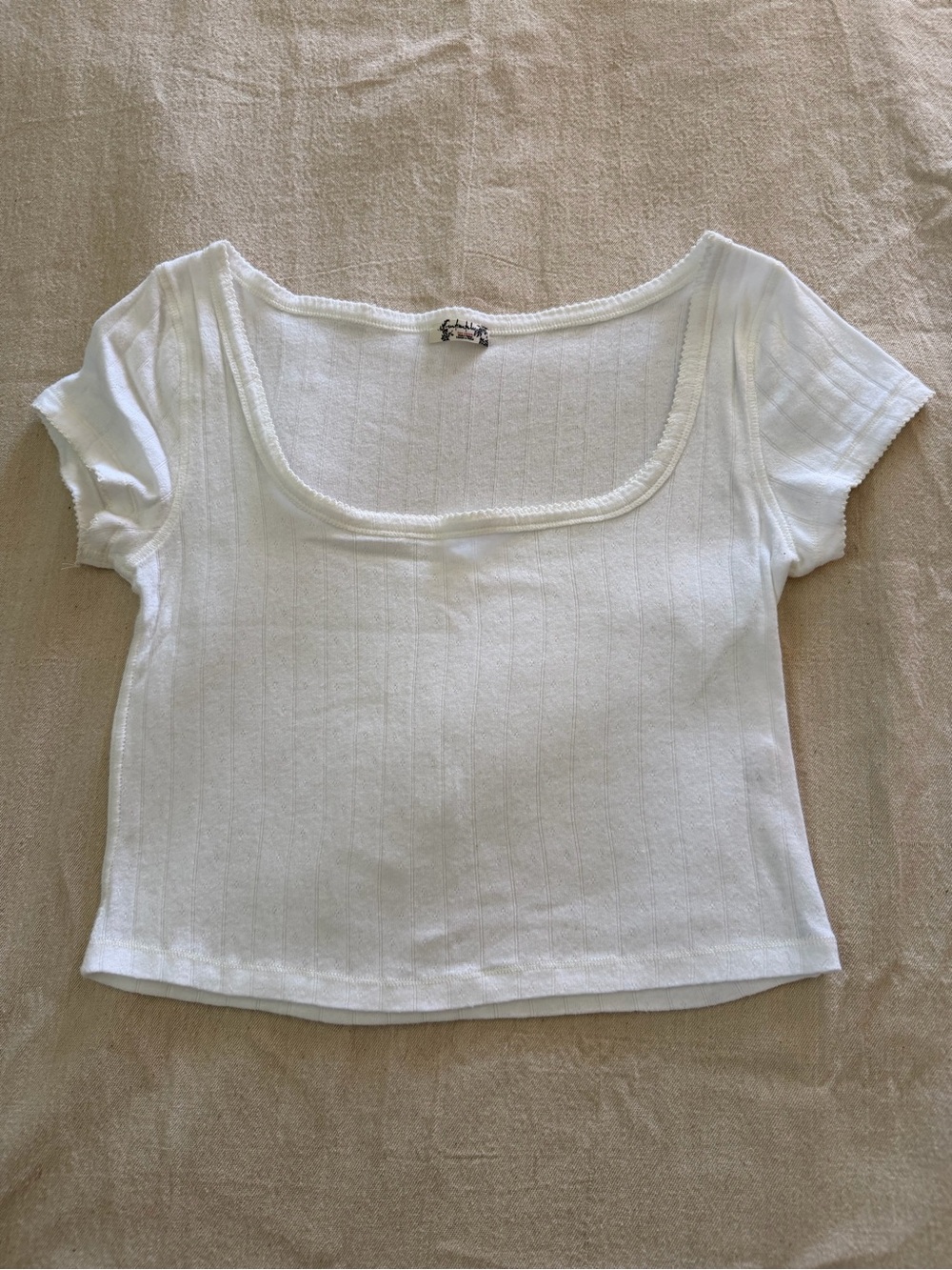 Free People White Ribbed Square Neck Crop Top